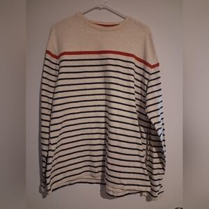Banana Republic Men's Long Sleeve Tee - Cream and Navy Stripes